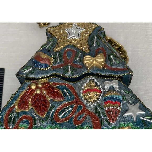 RARE Mary Frances 90's Christmas Tree Hard Shell Purse Handmade Bag Retired wTag - Picture 3 of 14